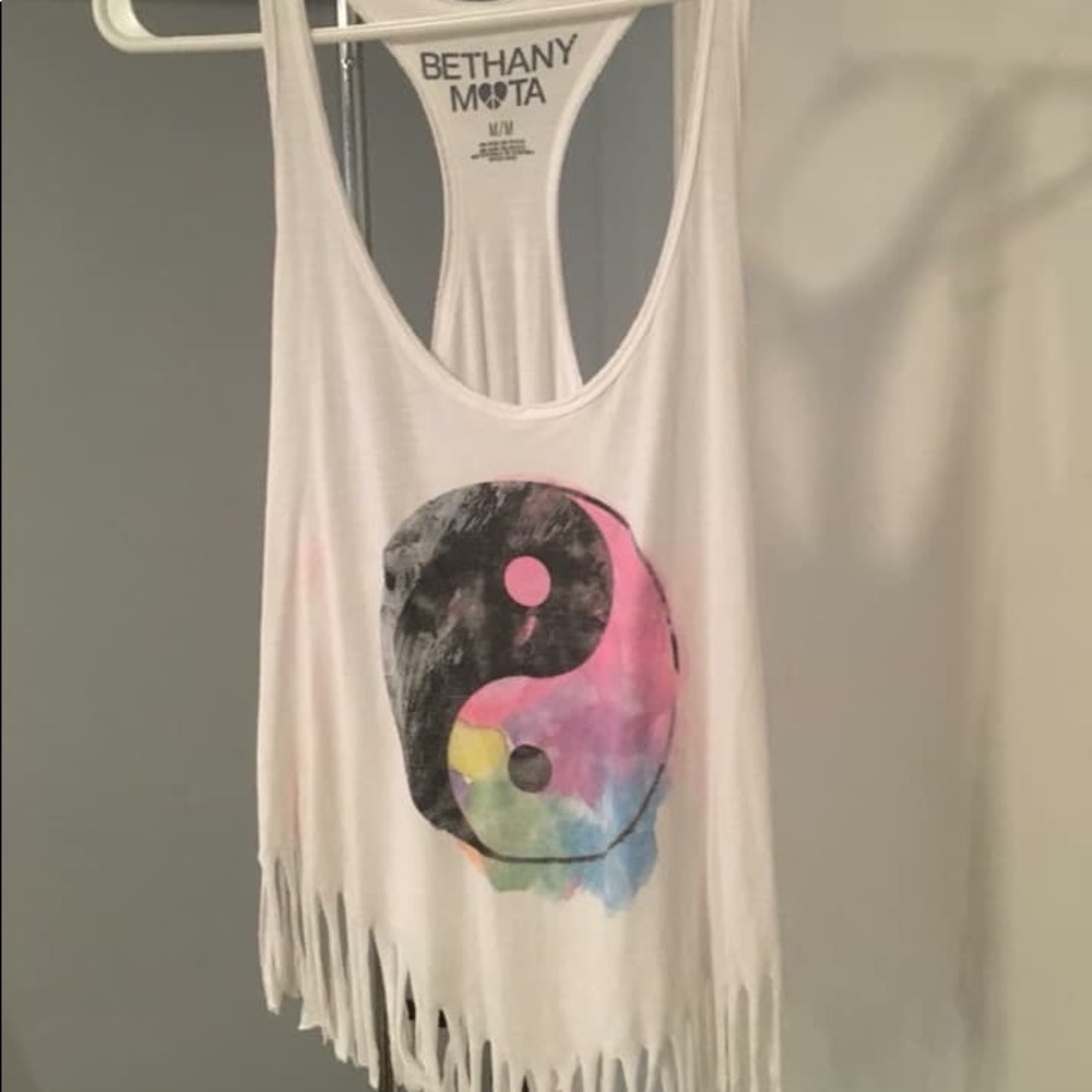 Bethany Mota Yin Yang Tank Top with Fringe Bottom